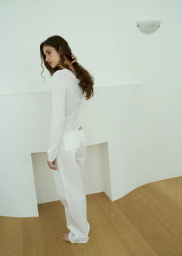 Low straight pants / White