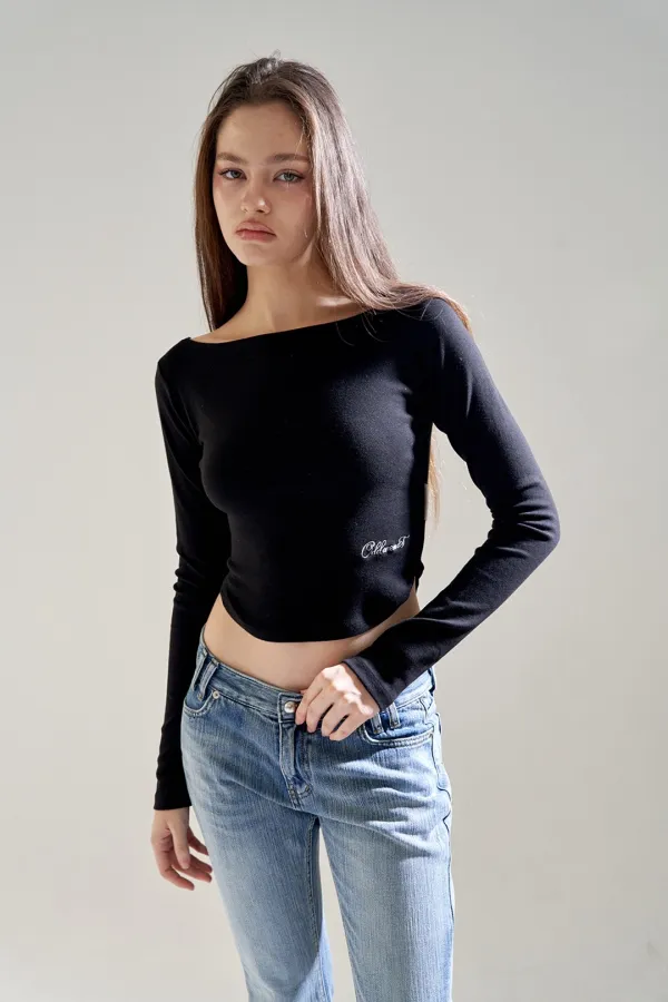 MONO BOAT NECK LONG SLEEVE BLACK