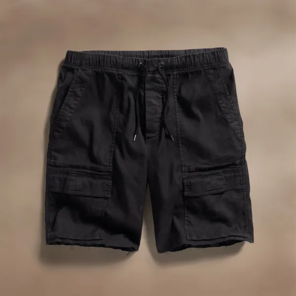 Linen Blend Utility Short - Black