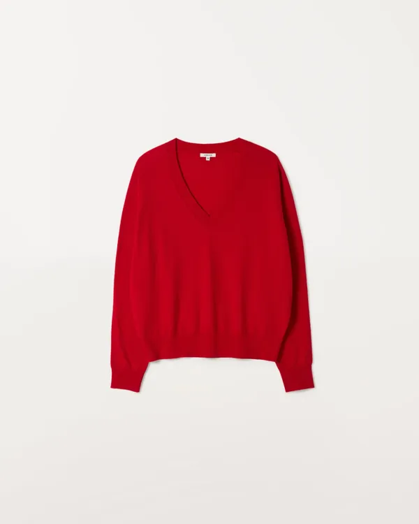 Basic V-Neck Knit [RED]