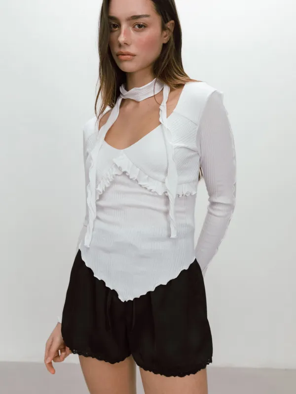 SATIN LACE SHORTS / BLACK