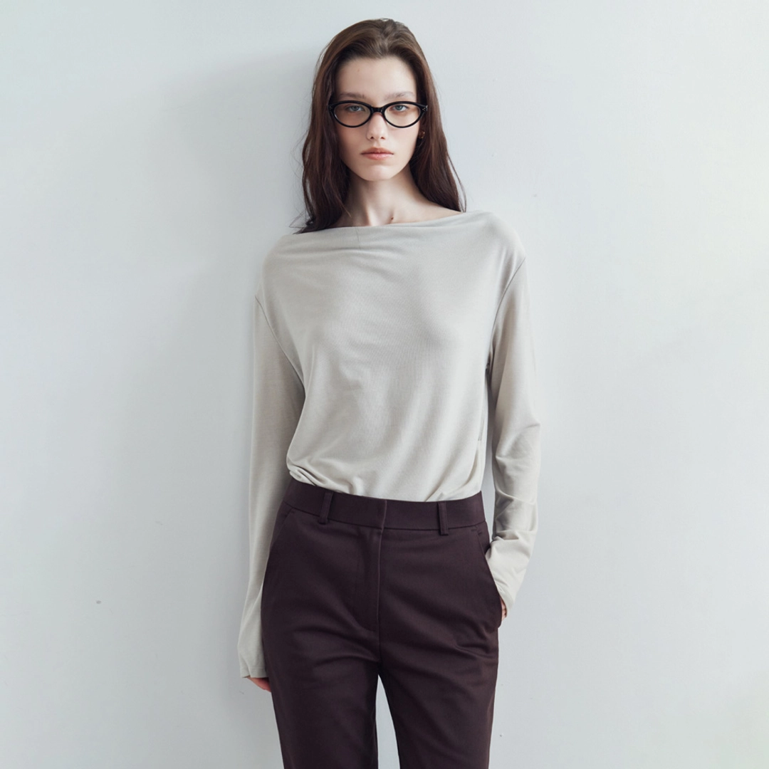 시야쥬 SITP5307 카울넥 긴팔 티셔츠_Olive gray 상품 이미지 1