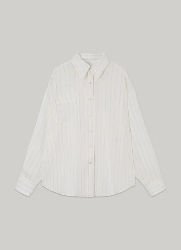 comos 1437 sheer linen stripe wrap shirts (2color)