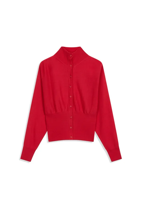 BUTTON UP BLOUSON CARDIGAN, RED