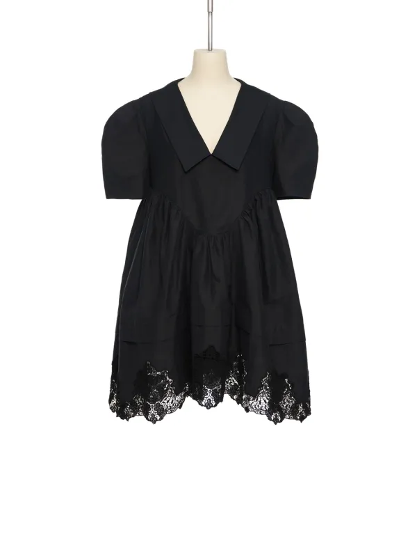 PF25 BLACK LACE HEM PUFF DRESS