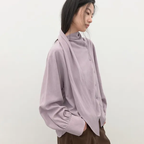 (BL-4453)PARCO WASHING TEXTURE TIE BLOUSE