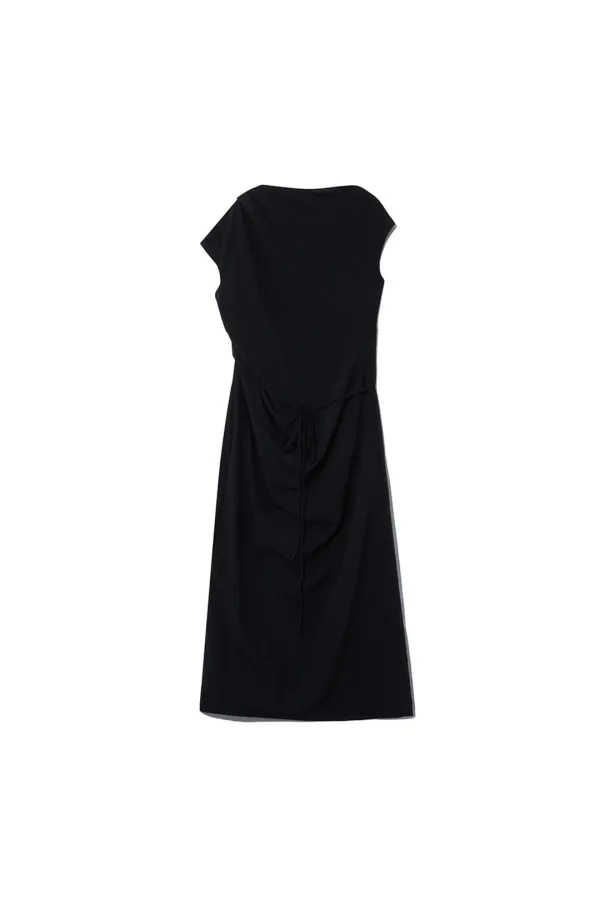 ASYMMETRICAL DRAPED DRESS [BLACK]