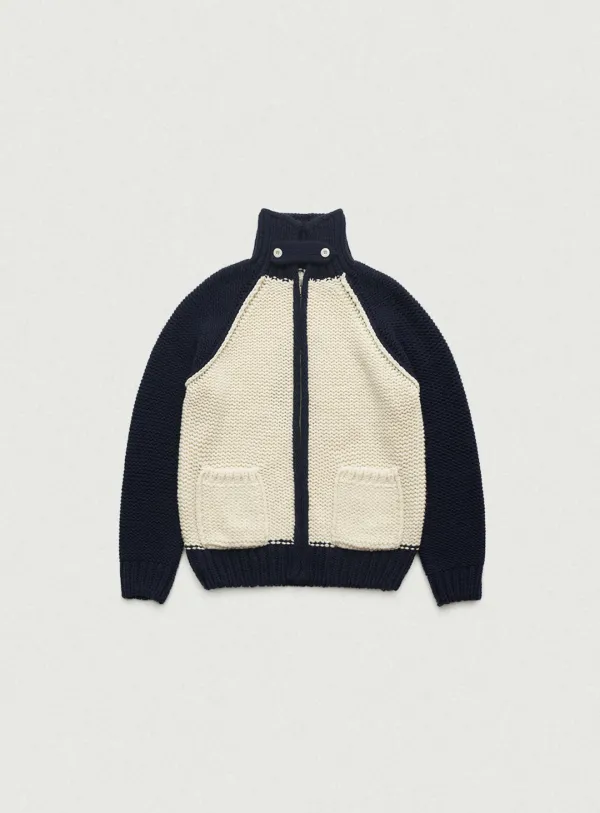 Oversized Soap Trim Zip-Up Knit Cardigan