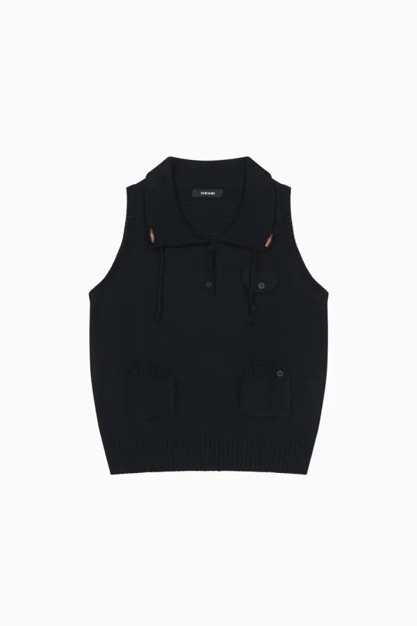 POCKET KNIT VEST, NAVY