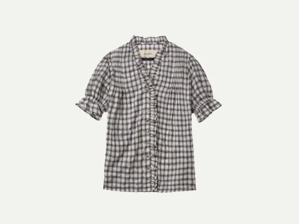 Via Victoria frill half blouse (Ivory check)