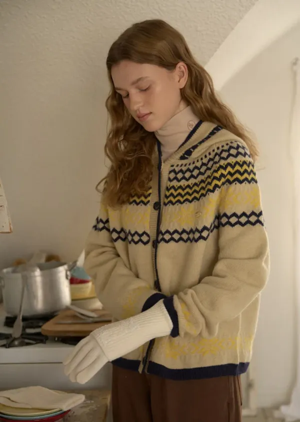 NORDIC HOODIE KNIT CARDIGAN_IVORY