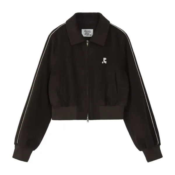 PIPING WOOL BOMBER JACKET - BROWN
