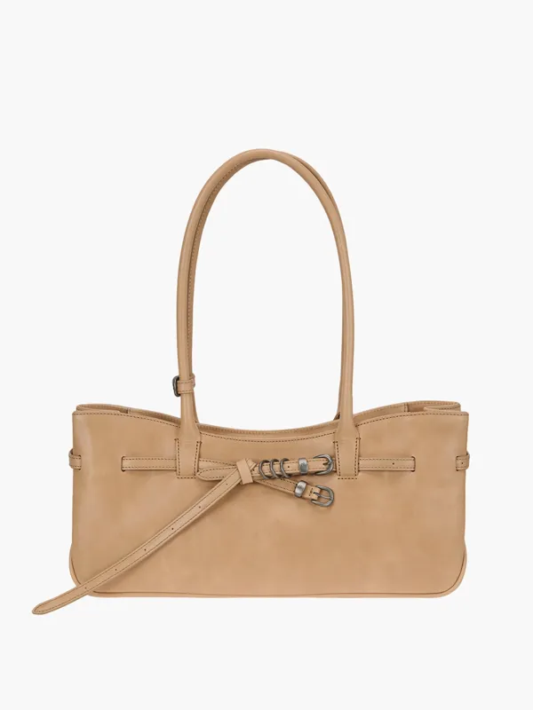 GRANDMA USED SHOULDER BAG_french beige pull-up