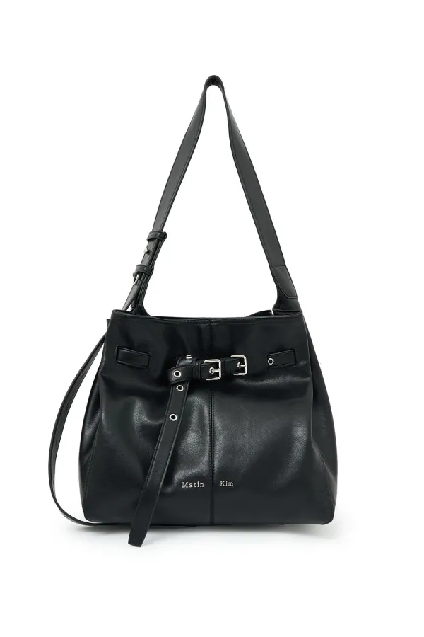 BELTED VOLUNN MID BUCKET BAG IN BLACK