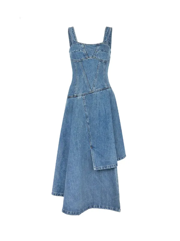 ASYMMETRIC CORSET DENIM DRESS (BLUE)