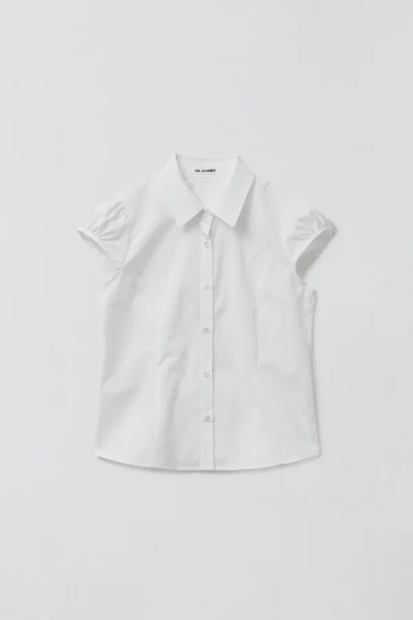DOT CAP SLEEVE SHIRT_WHITE