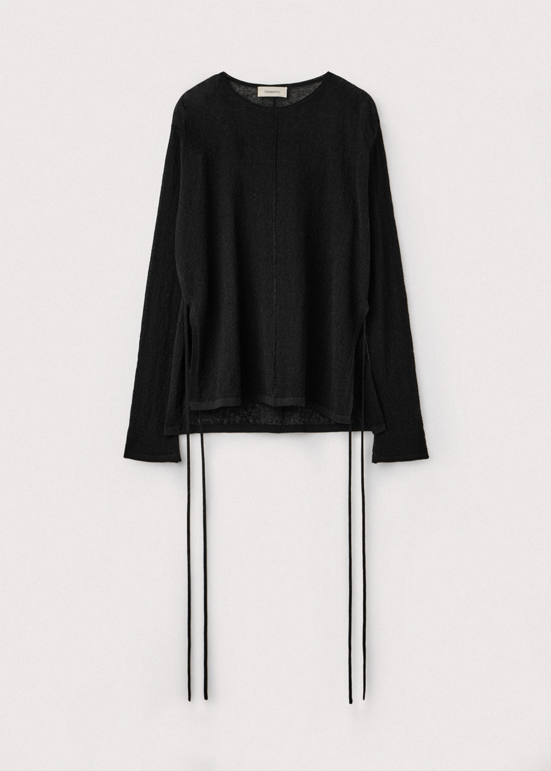 우마뭉 Crinkled linen crewneck pullover_Black 상품 이미지 1