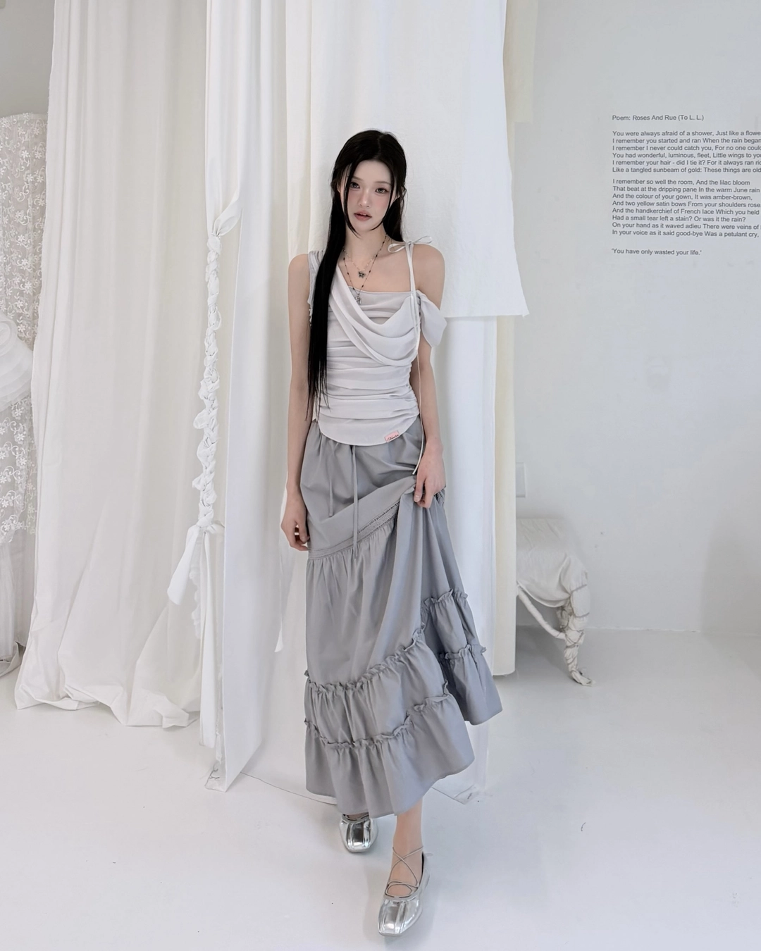 뉴얼린 Pure Lace Frill Long Skirt 상품 이미지 2