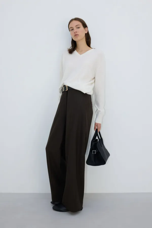 Curved straight wool Trousers_ d/brown