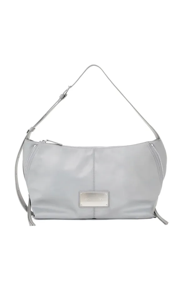 SIDE ZIPPER FABRIC SHOULDER BAG IN GREY