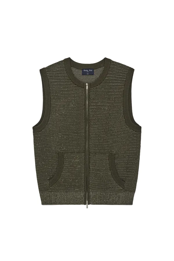 TWO TONE MESH KNIT VEST FOR MEN IN KHAKI