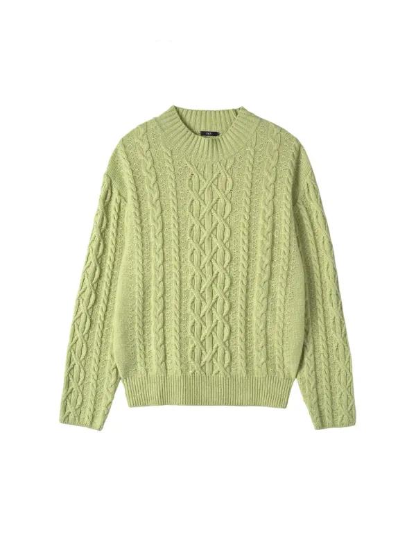 Magaret Crew neck Cable Knit Pistachio Green