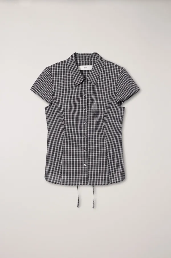 VINTAGE CAP SLEEVE SLIM SHIRT BLACK CHECK_UDSH6B222BK