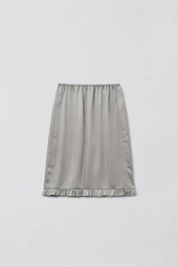 FRILL LAYERED SATIN SKIRT_GREY