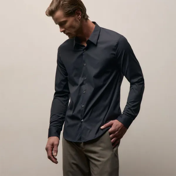 Matte Stretch Poplin Dress Shirt - Navy