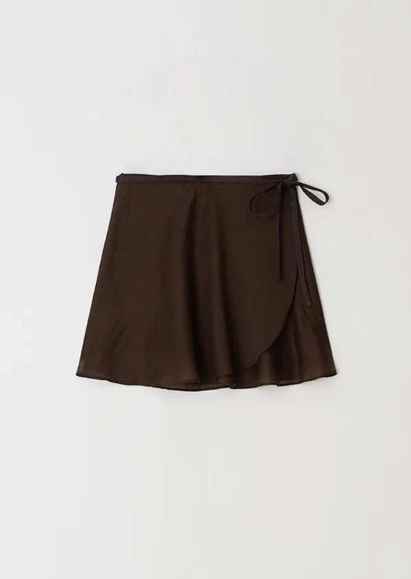 [10%] sheer layered wrap skirt-brown