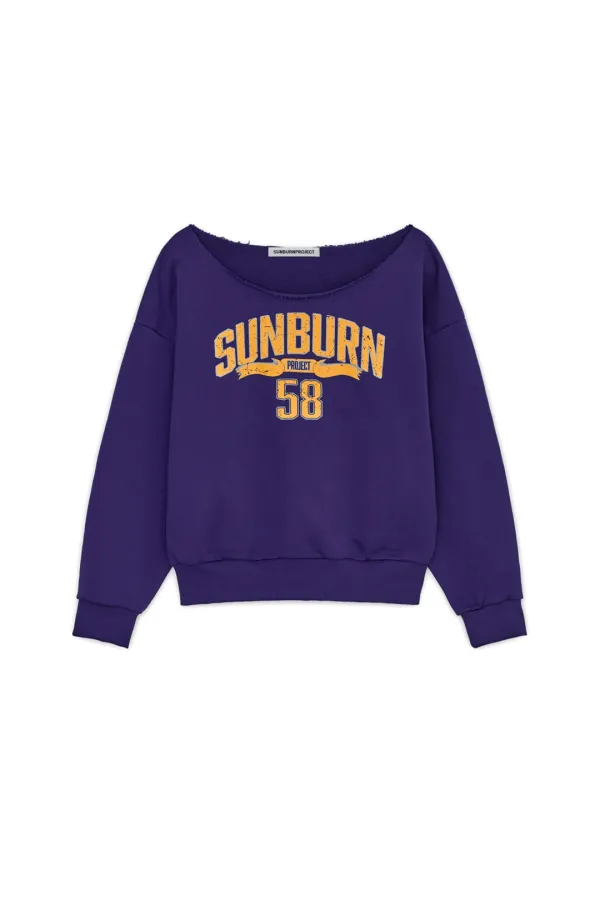 OFF-SHOULDER SUNBURN SWEATSHIRT, PURPLE