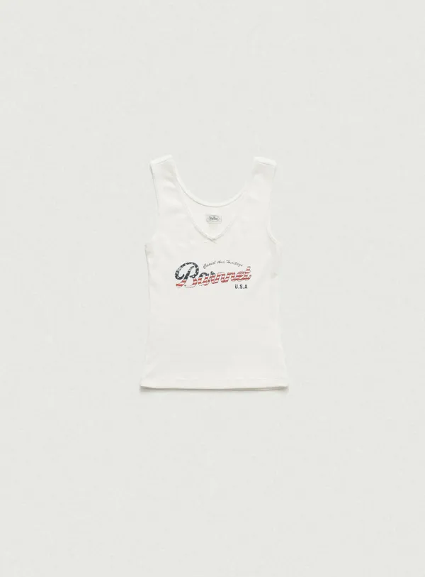 Lois Ribbed Logo Tank Top_White