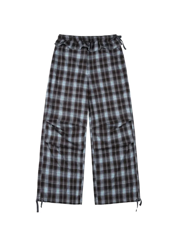 FRILL LAYERED CHECK PANTS [BLUE]