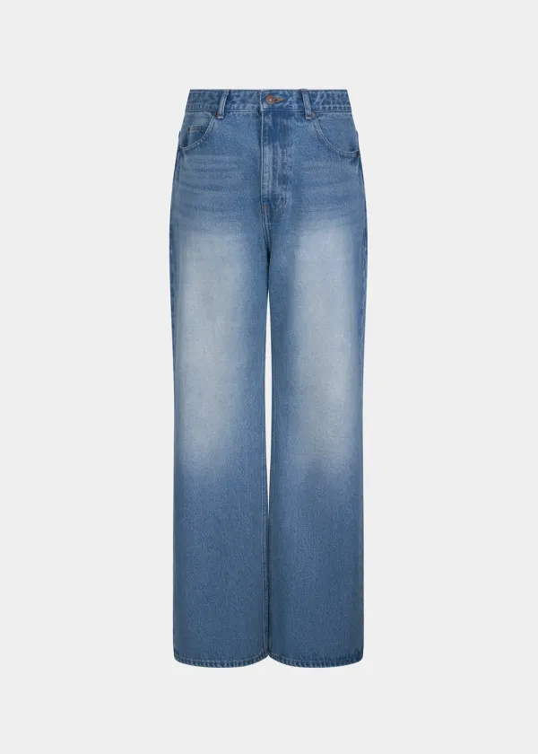 W VINTAGE WASHED STRAIGHT JEAN - BLUE