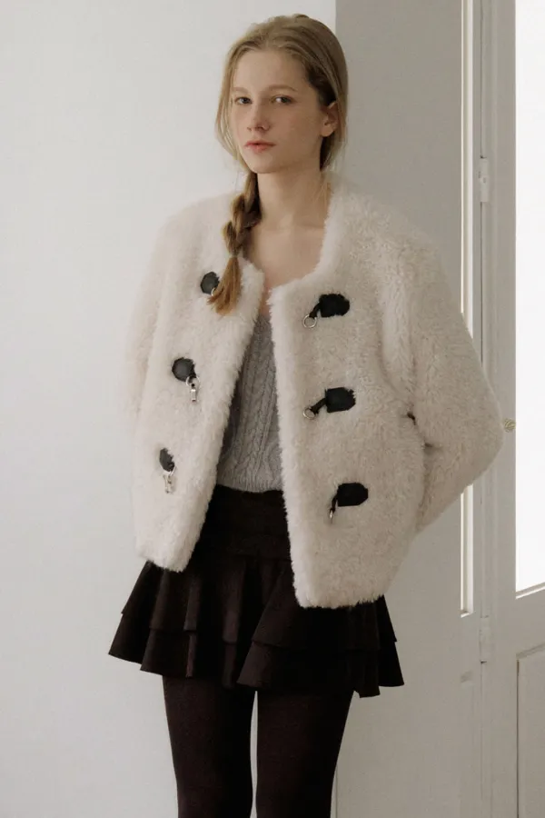 BOUCLE FUR JACKET - IVORY