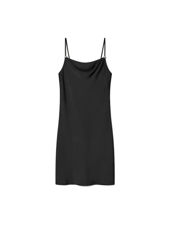 Corsage Satin Dress Black