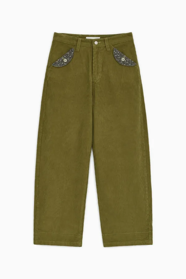 [10/6 SOON] CORDUROY FLORAL POCKET PANTS, OLIVE