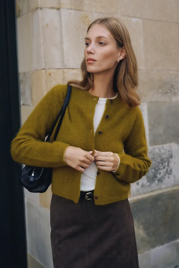 Silk Wool Brush Cardigan [LMBFWIKN2104]-Olive [10/12 예약배송]