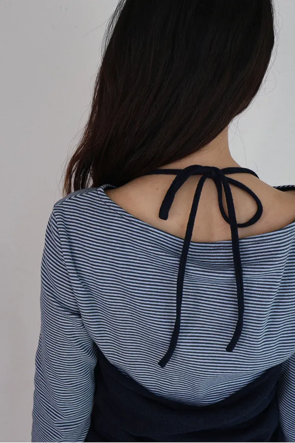 Striped boat neck t-shirt_Navy