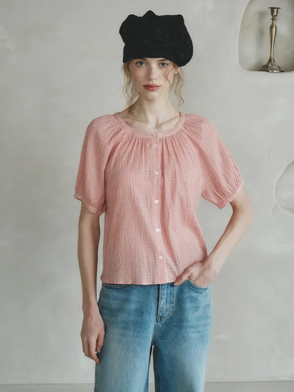 CHLOE raglan check blouse_red