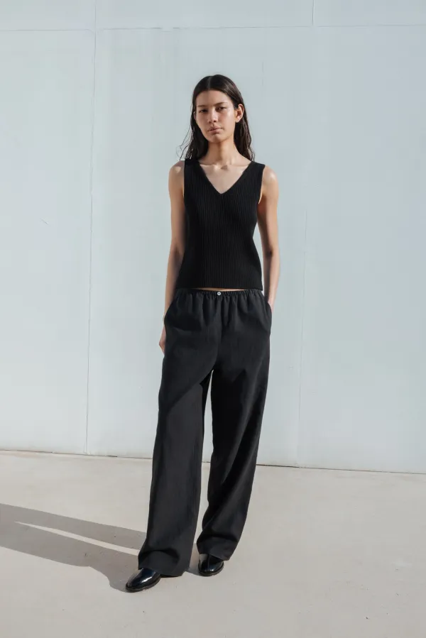 Easy Linen Band Pants (Black)
