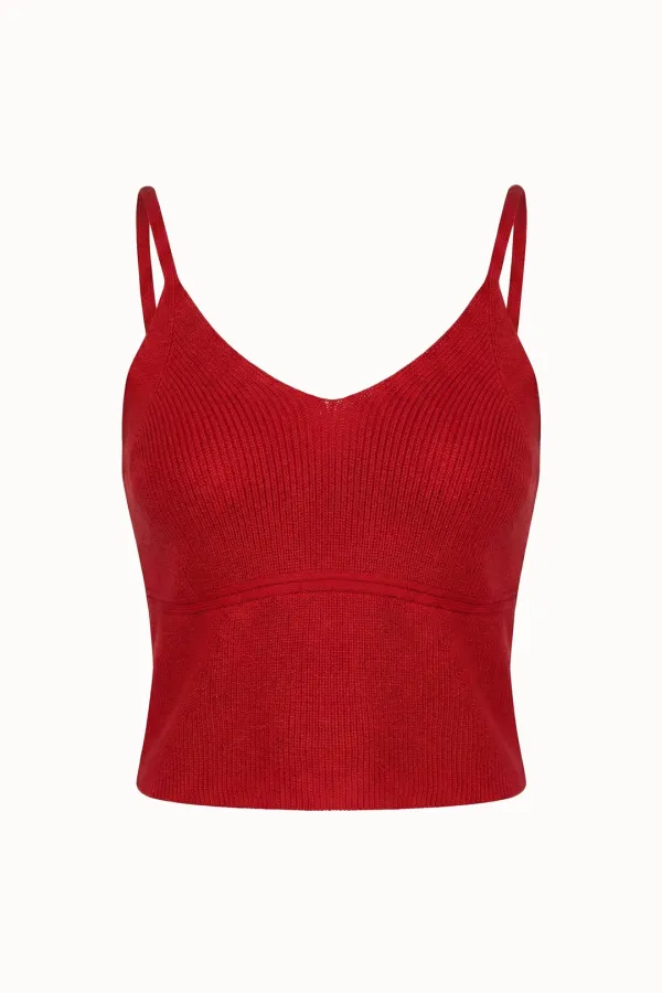 V-Neck Crop Bustier Knit[LMBFSPKN305]-Scarlet Red