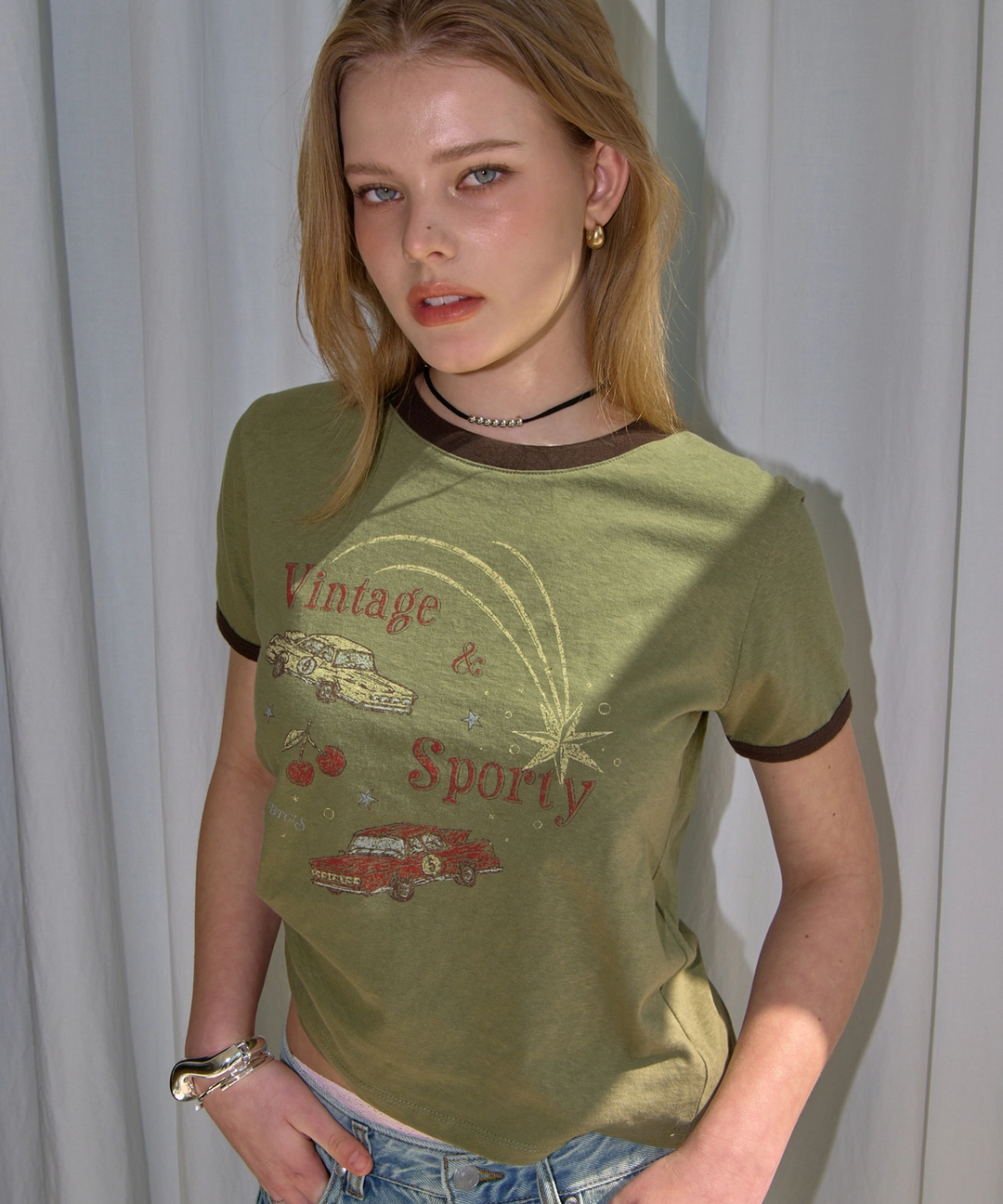 비터셀즈 Vintage Car Ringer Tee-Khaki 상품 이미지 2