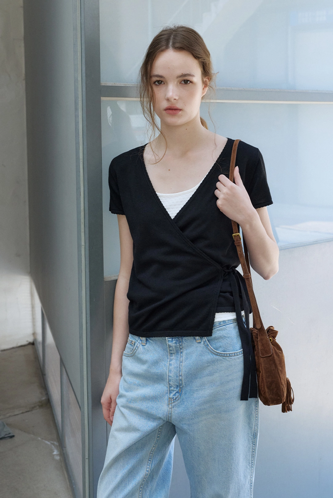브렌다 브렌든 wrap knit top - black 상품 이미지 2