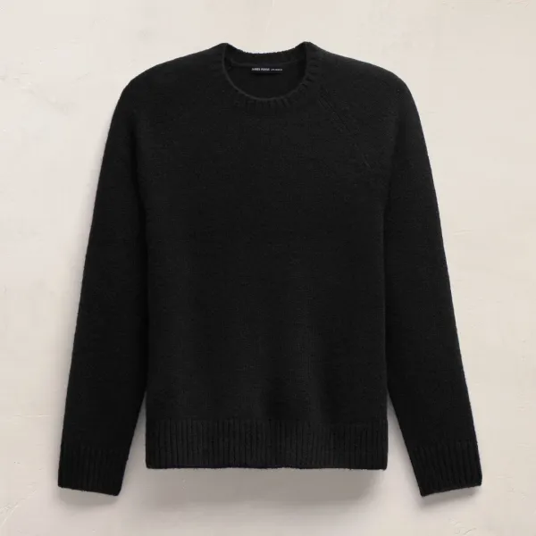 Lightweight Textured Cashmere Crew - True Black