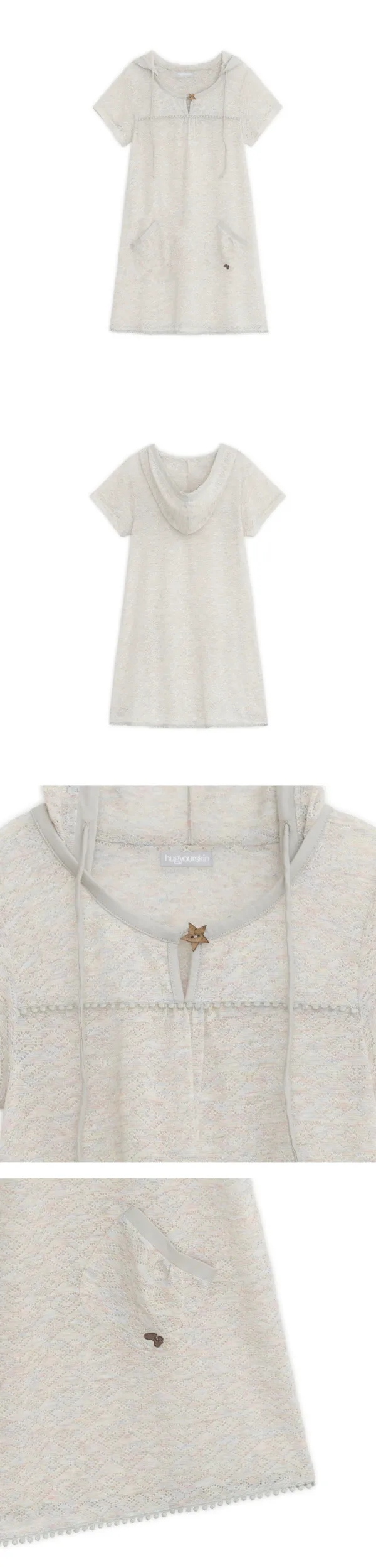 Hooded layered knit dress (Ivory)