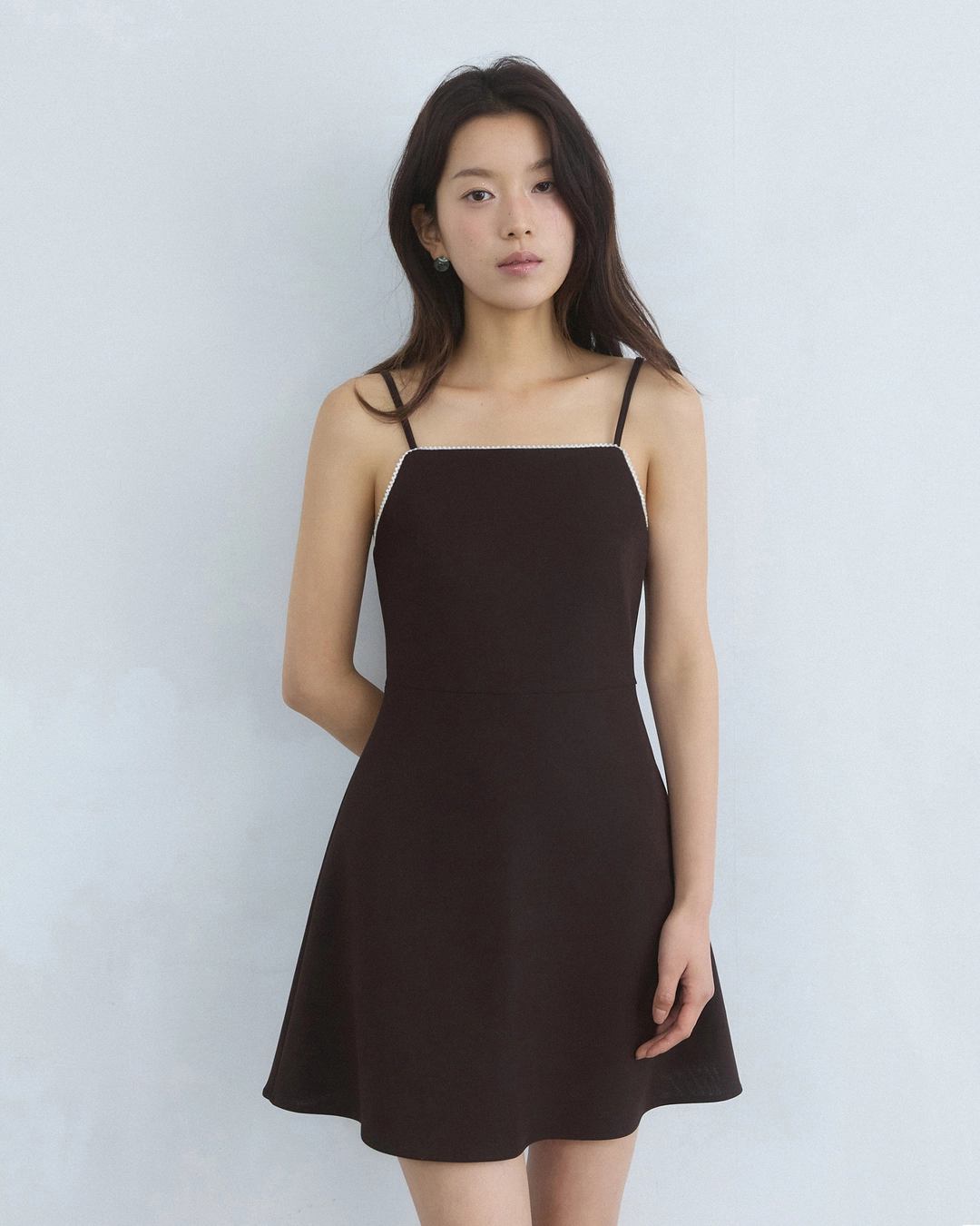 어다울 Lace taping mini dress - brown 상품 이미지 2