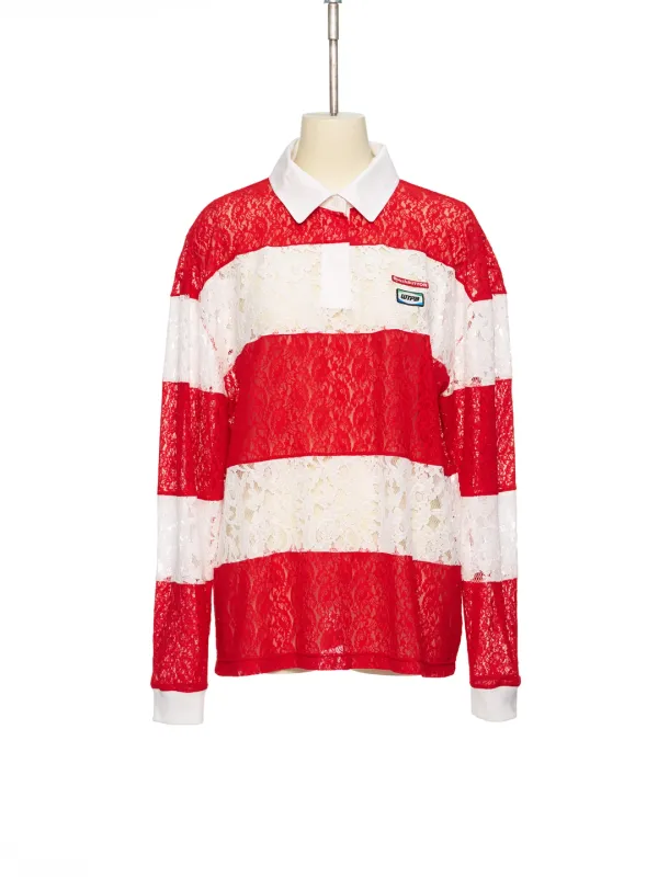 PS26 RED LACE STRIPE PIQUÉ TOP