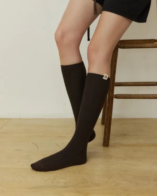 Twist line sailboat label knee socks - 3color