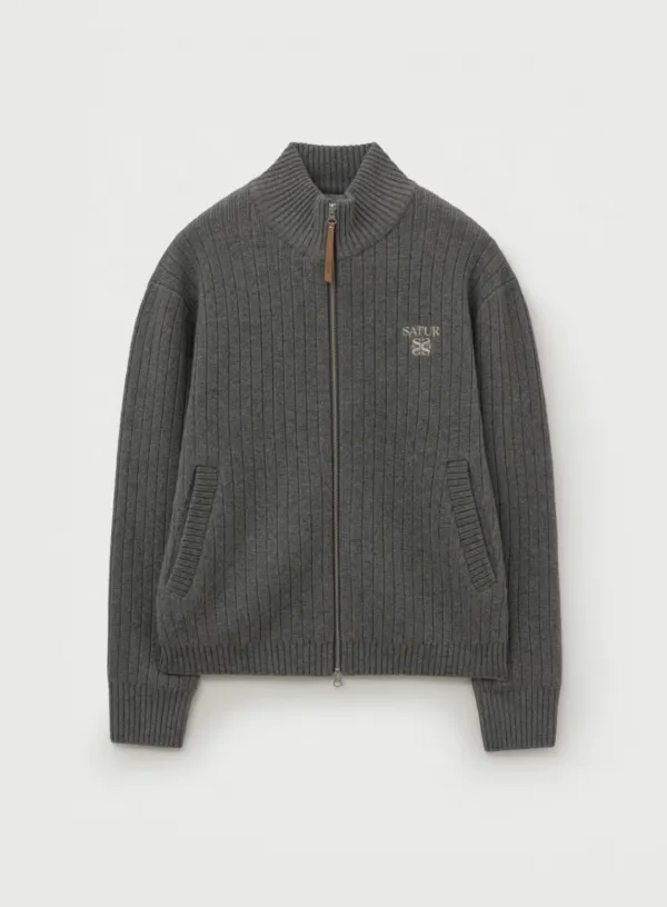 Faro Half Neck Knit Zip-up - Melange Gray